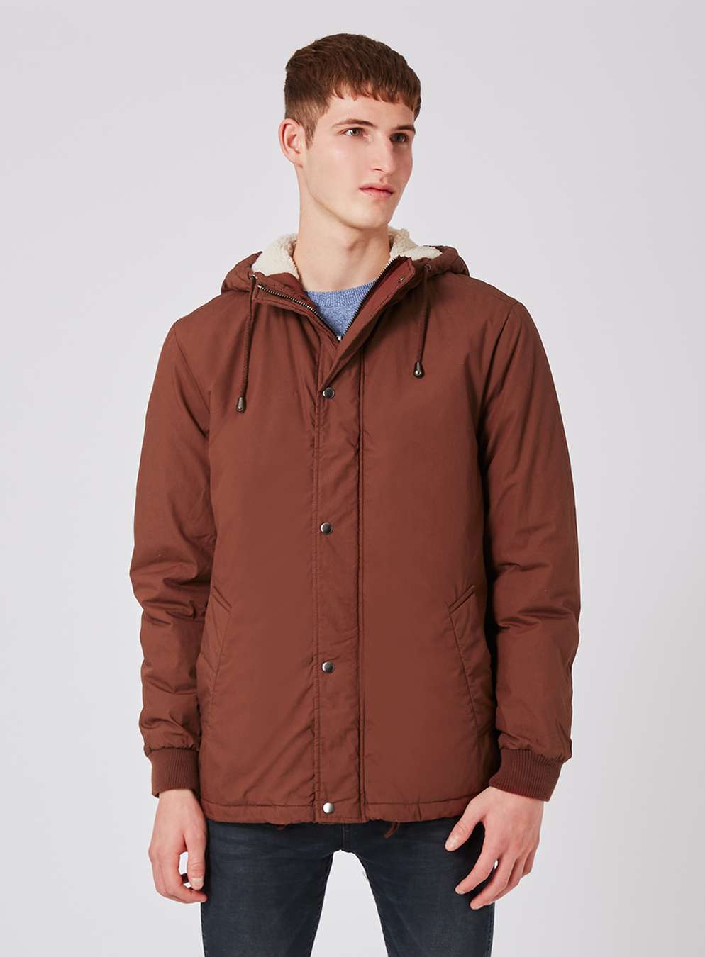 topman-brown-cropped-faux-shearling-lined-parka